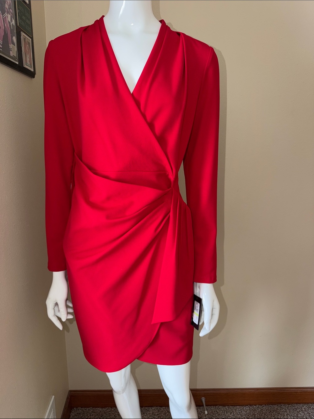 NWT, DKNY, Red Long-Sleeve Wrap Dress - Women, size 4